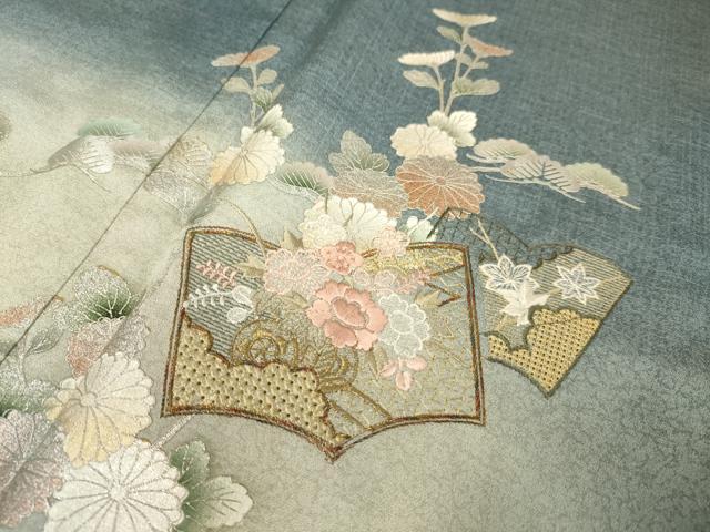 平和屋着物●中国三大刺繍 スワトウ刺繍 汕頭刺繍 訪問着 冊子花文 暈し染め 金彩 ロング丈 正絹 逸品 DABI4344du