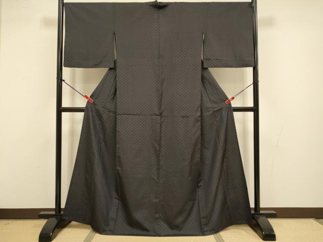 平和屋着物▽上質な紬 単衣 花織 格子 濃い紅消鼠色 正絹 逸品 DABI4356du