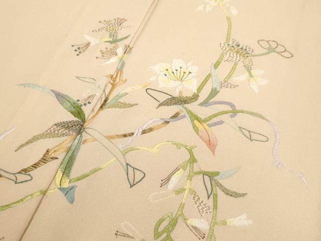 平和屋着物▽訪問着 単衣 総刺繍 枝花文 金糸 正絹 逸品 DABI4357du