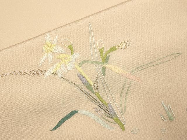 平和屋着物▽訪問着 単衣 総刺繍 枝花文 金糸 正絹 逸品 DABI4357du