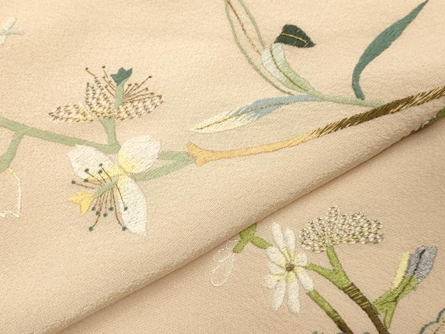 平和屋着物▽訪問着 単衣 総刺繍 枝花文 金糸 正絹 逸品 DABI4357du