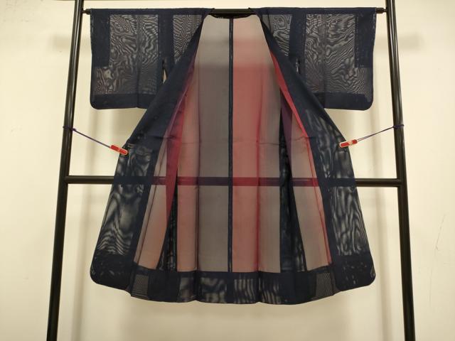 平和屋着物▽道行コート スリーシーズン 春夏秋 塵除け 二重紗 縞 ロング丈 正絹 逸品 未使用 DABI4364du