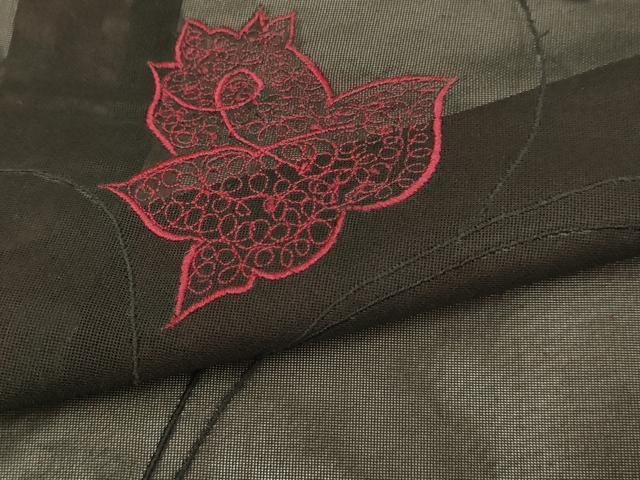 平和屋着物▽羽織 スリーシーズン 春夏秋 塵除け ドロンワーク 草花文 黒地 正絹 逸品 DABI4369du