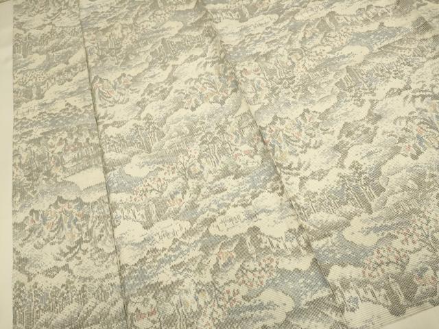 平和屋着物▽上質な紬 単衣 風景文 正絹 逸品 DABI4382du