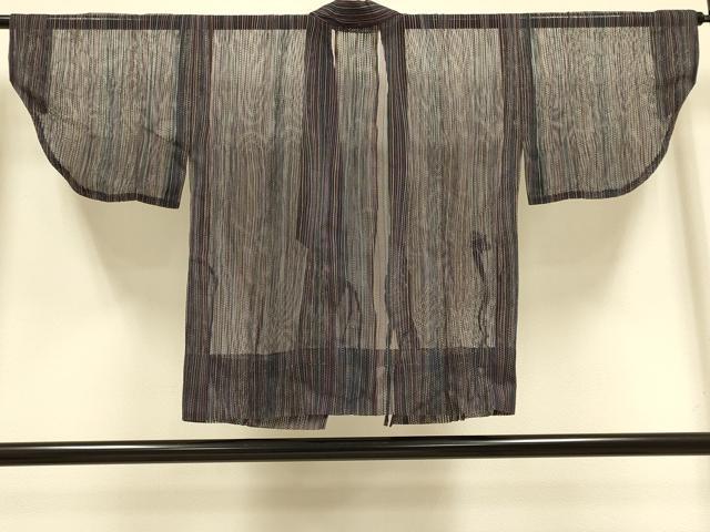 平和屋着物▽道中着 スリーシーズン 春夏秋 塵除け 縞 正絹 逸品 DABI4389du