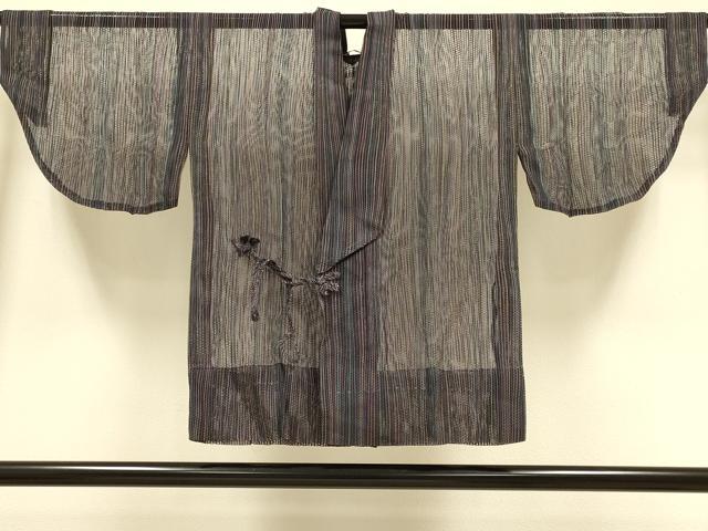 平和屋着物▽道中着 スリーシーズン 春夏秋 塵除け 縞 正絹 逸品 DABI4389du
