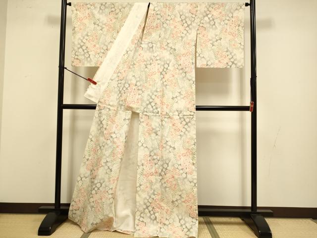 平和屋着物▽上質な紬 単衣 草花文 正絹 逸品 未使用 DABI4399du