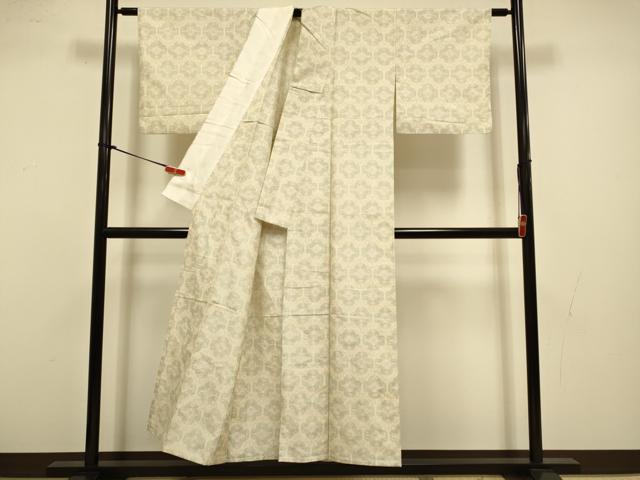 平和屋着物▽上質な紬 単衣 花菱文 正絹 逸品 DABI4402du