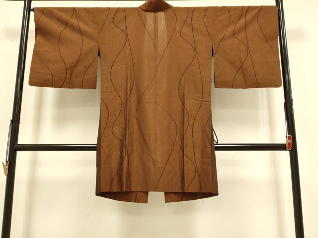 平和屋着物▽道中着 スリーシーズン 春夏秋 塵除け 変わり縞 ロング丈 正絹 逸品 DABI4403du