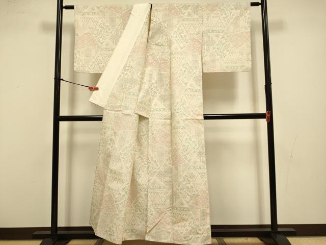 平和屋着物▽上質な紬 単衣 切嵌吉祥花文 正絹 逸品 DABI4409du