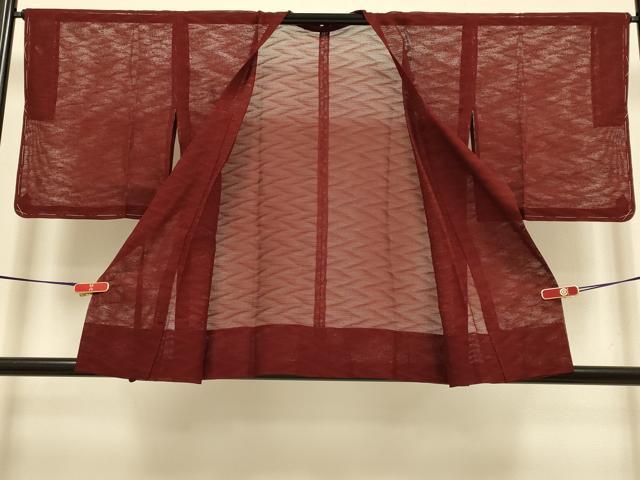 平和屋着物▽道行コート スリーシーズン 春夏秋 塵除け 霞文 ボルドー色 正絹 逸品 未使用 DABI4411du
