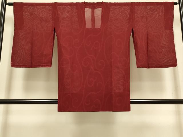 平和屋着物▽道行コート スリーシーズン 春夏秋 塵除け 唐草文 ボルドー色 正絹 逸品 DABI4413du