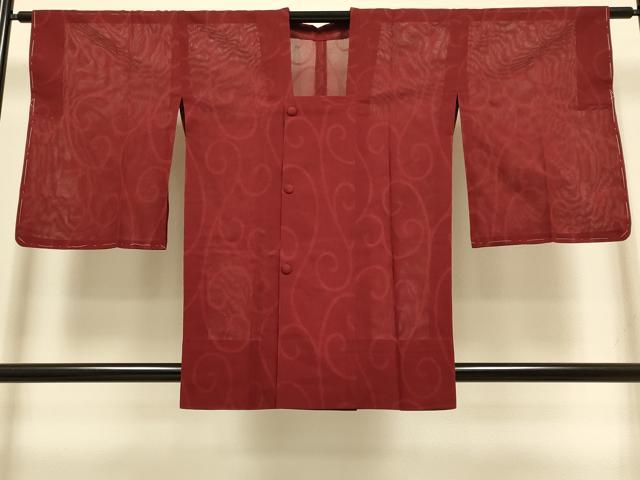 平和屋着物▽道行コート スリーシーズン 春夏秋 塵除け 唐草文 ボルドー色 正絹 逸品 DABI4413du