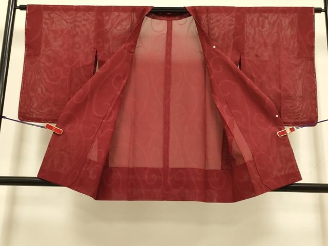 平和屋着物▽道行コート スリーシーズン 春夏秋 塵除け 唐草文 ボルドー色 正絹 逸品 DABI4413du