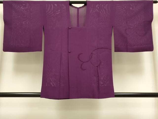平和屋着物▽道行コート スリーシーズン 春夏秋 塵除け 唐草文 濃い蒲葡色 正絹 逸品 DABI4416du