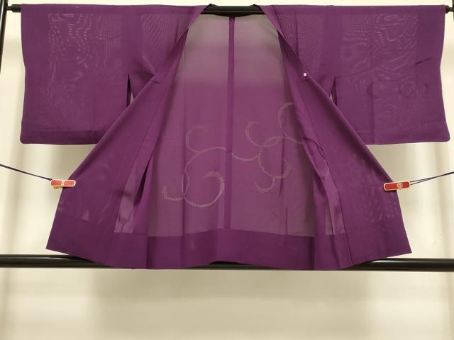 平和屋着物▽道行コート スリーシーズン 春夏秋 塵除け 唐草文 濃い蒲葡色 正絹 逸品 DABI4416du