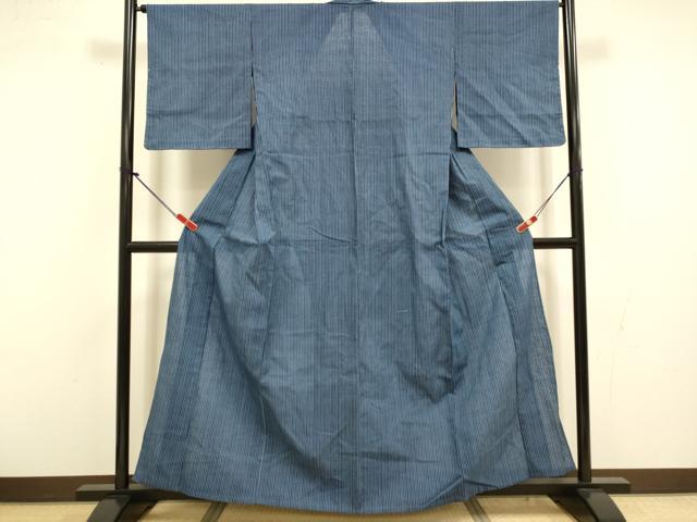 平和屋着物∴夏物 浴衣 注染 縞 綿 逸品 未使用 DABI4436du