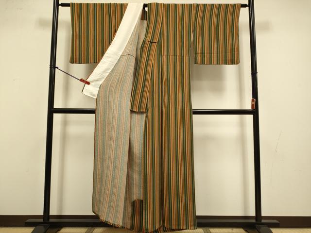 平和屋着物▽上質な小紋 単衣 縞 鬼しぼ縮緬 正絹 逸品 DABI4446du
