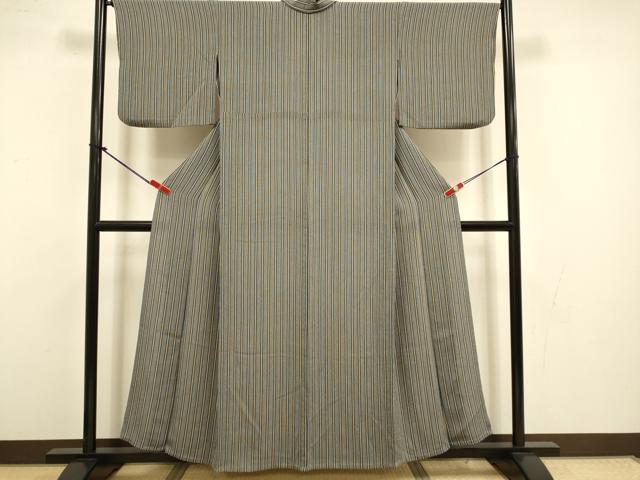 平和屋着物▽上質な小紋 単衣 縞 鬼しぼ縮緬 正絹 逸品 DABI4448du