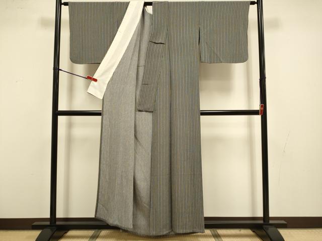 平和屋着物▽上質な小紋 単衣 縞 鬼しぼ縮緬 正絹 逸品 DABI4448du