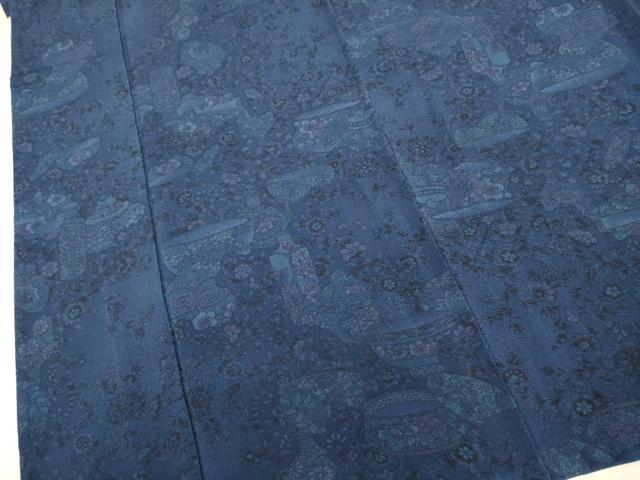 平和屋着物▽上質な小紋 単衣 陶器花文 鬼しぼ縮緬 正絹 逸品 DABI4449du