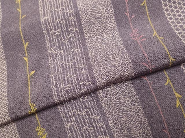 平和屋着物▽上質な小紋 単衣 枝花間道 鬼しぼ縮緬 正絹 逸品 DABI4459du