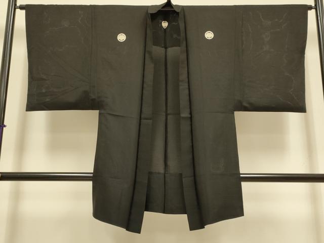 平和屋着物▽男性 黒紋付 長羽織 スリーシーズン 春夏秋 塵除け 絽 正絹 逸品 DABI4475du