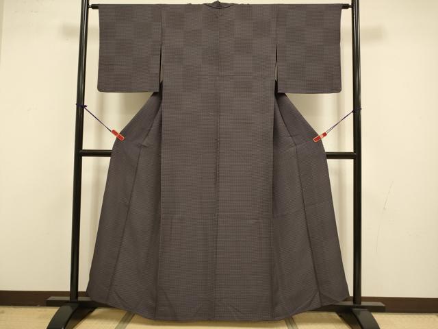 平和屋着物▽上質な小紋 単衣 格子 三越扱い 正絹 逸品 DABI4489du