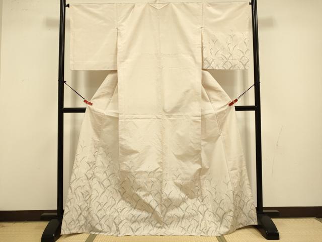 平和屋着物▽訪問着 単衣 紬地 草葉文 正絹 逸品 DABI4496du