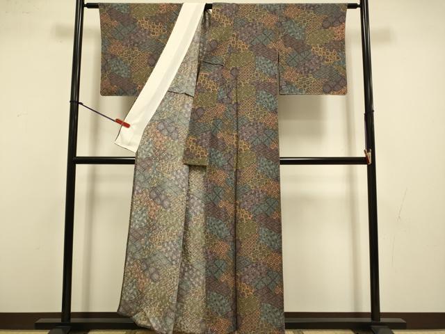 平和屋着物▽上質な小紋 単衣 地紙重ね花文 鬼しぼ縮緬 正絹 逸品 未使用 DABI4502du
