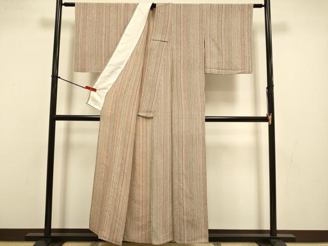 平和屋着物▽上質な小紋 単衣 蝋纈染 作家物 縞 鬼しぼ縮緬 反端付き 正絹 逸品 未使用 DABI4510du
