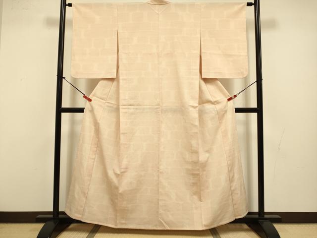 平和屋着物▽本塩沢 単衣 110亀甲 横段文 正絹 逸品 DABI4519du