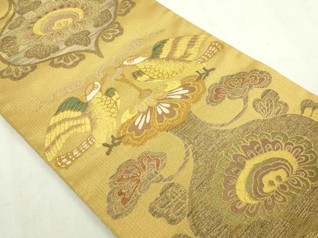 平和屋本店▼六通柄袋帯 描絵双鳥文 本金 正絹 逸品 DABI4521sf