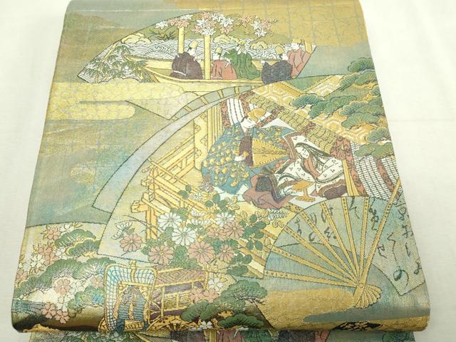 平和屋本店▼六通柄袋帯 源氏扇之舞 本金箔 正絹 逸品 DABI4524sf