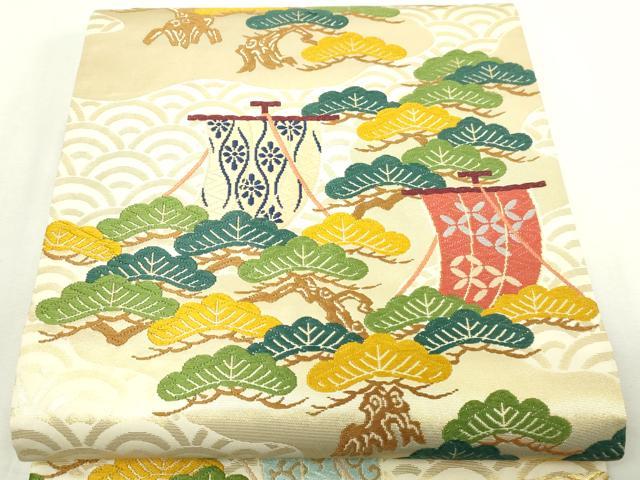 平和屋本店▼六通柄袋帯 唐織 松文 本金引箔草木染 正絹 逸品 DABI4527sf
