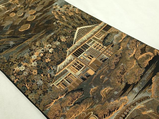 平和屋本店▼六通柄袋帯 柱離宮 純金二重箔24K 黒地 正絹 逸品 DABI4551sf