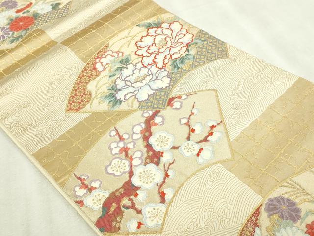 平和屋本店▼六通柄袋帯 唐織 地紙草花文 本金箔 正絹 逸品 DABI4552sf
