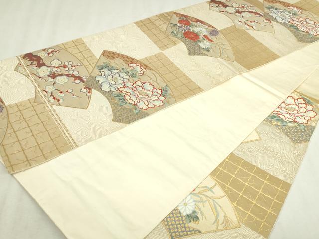 平和屋本店▼六通柄袋帯 唐織 地紙草花文 本金箔 正絹 逸品 DABI4552sf