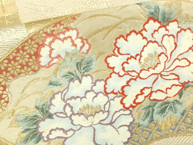 平和屋本店▼六通柄袋帯 唐織 地紙草花文 本金箔 正絹 逸品 DABI4552sf