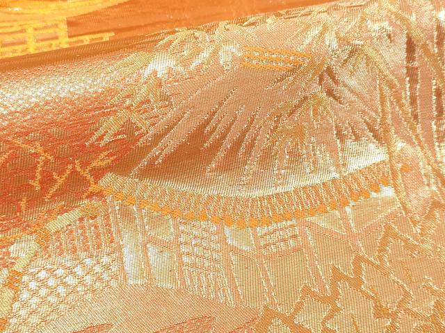 平和屋本店▼六通柄袋帯 六通柄 金閣寺 本金箔二重引箔 正絹 逸品 DABI4556sf
