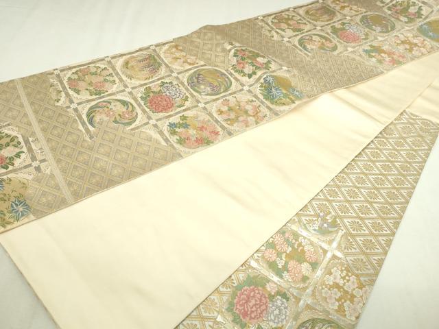 平和屋本店▼西陣 服部織物謹製 六通柄袋帯 唐織 花丸天井格子紋 本金箔 正絹 逸品 DABI4561sf