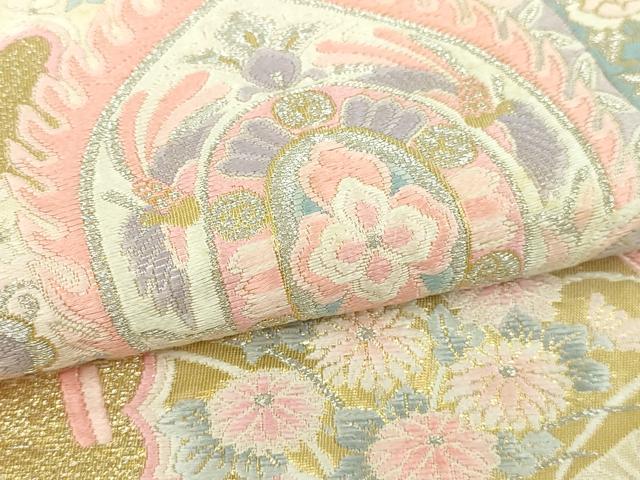 平和屋本店▼六通柄袋帯 唐織 九百錦 鳳凰扇面花文 しよう美 24金箔 正絹 逸品 DABI4563sf