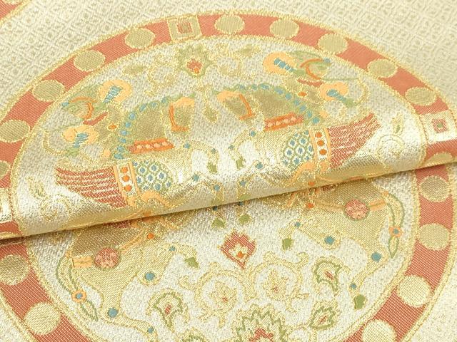 平和屋本店▼六通柄袋帯 名品狩猟文様 貮拾四金箔 正絹 逸品 DABI4564sf