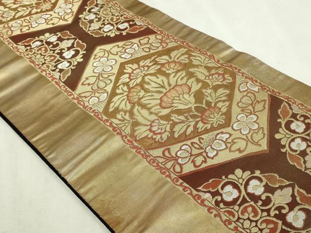 平和屋本店▼六通柄袋帯 象眼二重織 更紗花文 彫金 本金箔 正絹 逸品 DABI4565sf