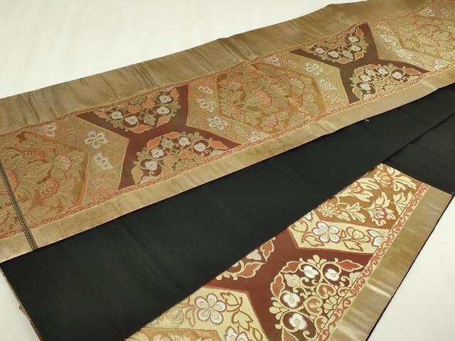 平和屋本店▼六通柄袋帯 象眼二重織 更紗花文 彫金 本金箔 正絹 逸品 DABI4565sf