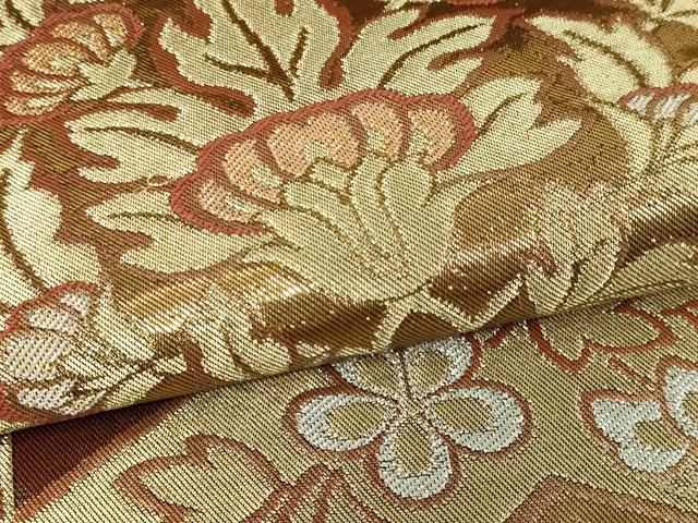 平和屋本店▼六通柄袋帯 象眼二重織 更紗花文 彫金 本金箔 正絹 逸品 DABI4565sf