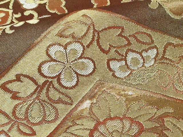 平和屋本店▼六通柄袋帯 象眼二重織 更紗花文 彫金 本金箔 正絹 逸品 DABI4565sf