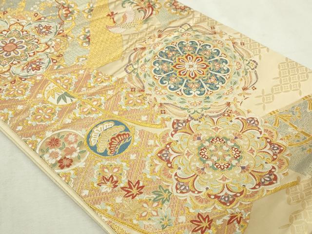 平和屋本店▼六通柄袋帯 唐織錦 鳳凰正倉院花文 本金箔 正絹 逸品 DABI4566sf