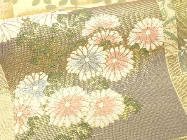平和屋本店▼江戸琳派の創始的絵師 酒井抱一 両方向 全通柄袋帯 飛鶴草花文 春日石 本金箔 やまと誂製 正絹 逸品 DABI4574sf