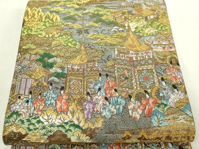 平和屋本店▼西陣 廣部商事謹製 全通柄袋帯 京洛祇園祭還幸絵巻 弐拾金箔使用 正絹 逸品 DABI4579sf